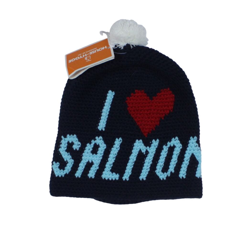 House of Hygge I love Salmon heart PNW Pacific Northwest Beanie hat navy new NWT